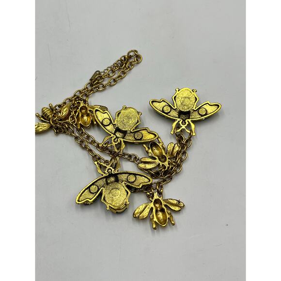 Stainless Steel Gold Plated Green Rhinestone Queen Bumble Bee Statement Necklace - Picture 8 of 12